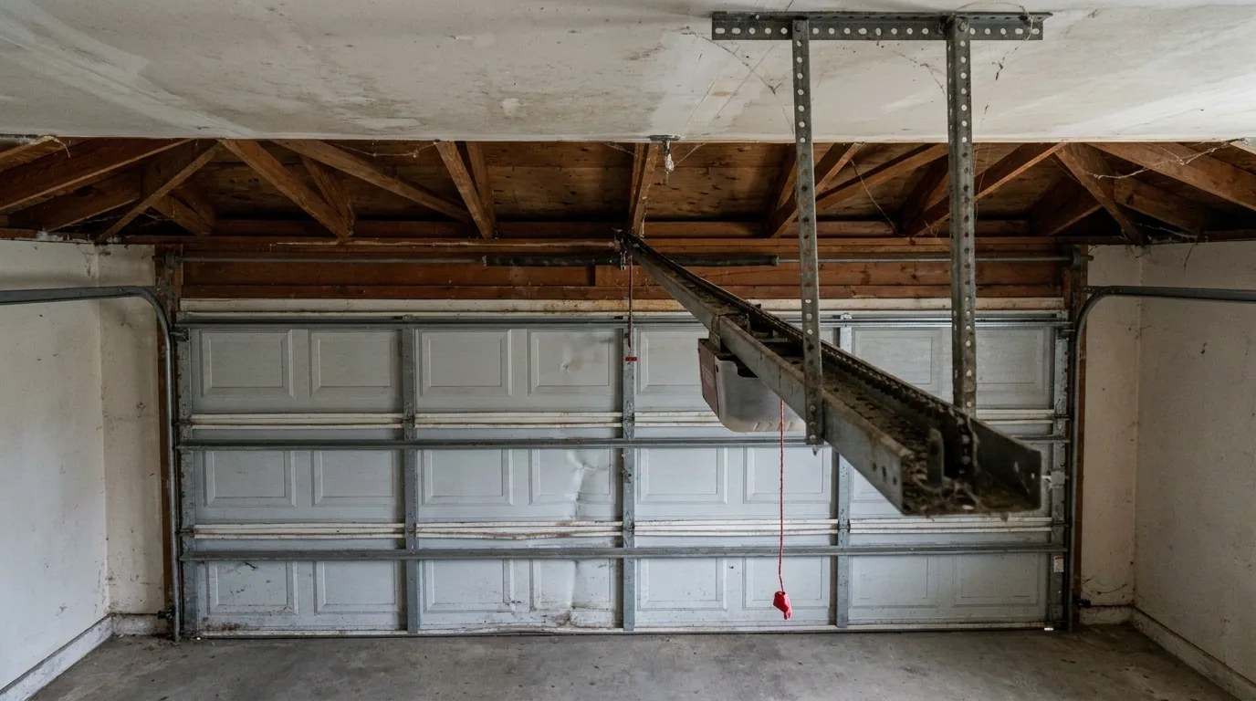 a ceiling-mounted garage door opener and rail in a Florida garage